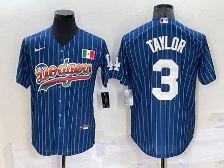 Men's Los Angeles Dodgers #3 Chris Taylor Navy Mexico Rainbow Cool Base Stitched Baseball Jersey